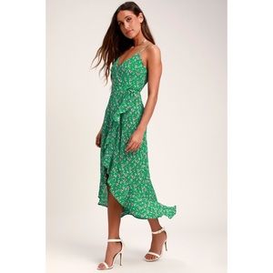 The Fifth Label Adventurer Green Floral Print High-Low Wrap Dress